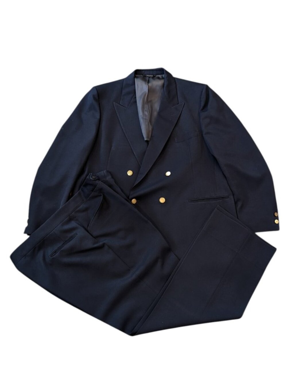 Vintage Hardy Aimes 2-Piece Suit Mens 46Reg 42x30 Double-Breasted Gray-Blue